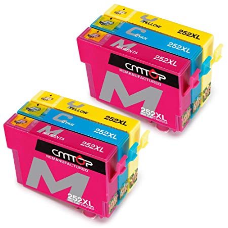 CMTOP 3 Colors Remanufactured 252 252XL Ink Cartridges High Yield, (2 Cyan 2 Magenta 2 Yellow) for Wf-3640 Wf-3630 Wf-3620 Wf-7610 Wf-7620 Wf-7110 Printer …