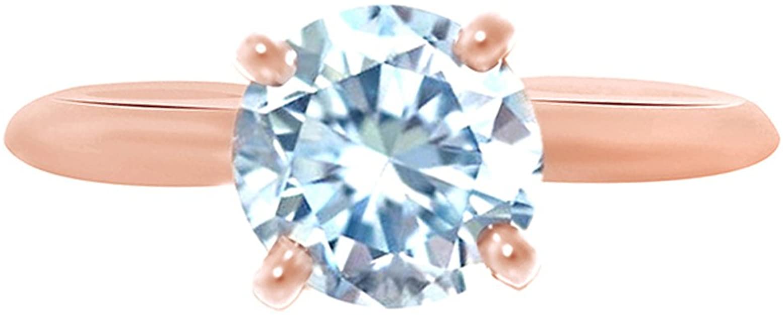 Jewel Zone US 6mm Round Brilliant Cut Light Blue Moissanite Solitaire Ring 14K Gold