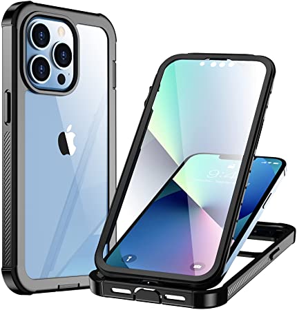 Singdo Compatible with iPhone 13 Pro Case, Full Body Rugged Case with Built-in Screen Protector Shockproof Heavy Duty Protection Slim Fit Cover for iPhone 13 Pro 6.1 Inch (Black/Clear)