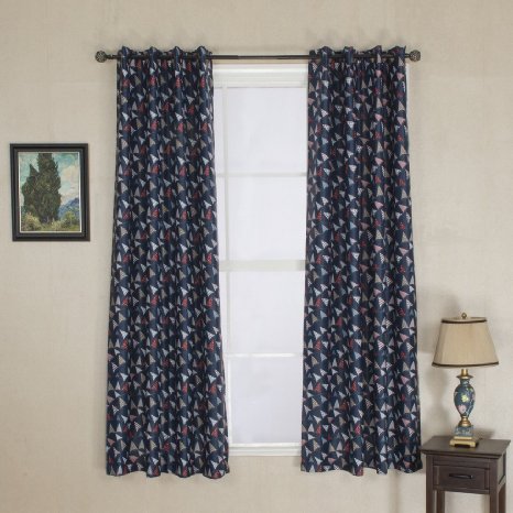 H.Versailtex Thermal Insulated Blackout Grommet Curtain Drapes for Boy Room-52 inch Width by 84 inch Length-Set of 2 Panels-Navy Blue Sea Sailing Pattern