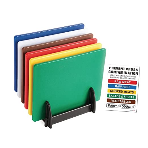 Hygiplas Colour Coded Chopping Board Set with Rack & Wall Chart 6 Pieces