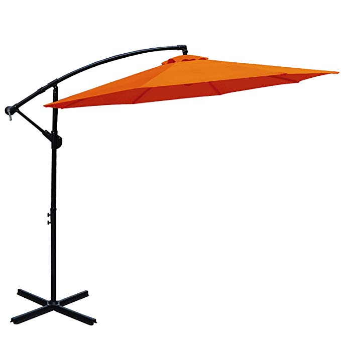 ABCCANOPY Patio Umbrellas Cantilever Umbrella Offset Hanging Umbrellas 10 FT Outdoor Market Umbrella with Crank & Cross Base for Garden, Deck, Backyard, Pool and Beach, 12  Colors,(Orange)