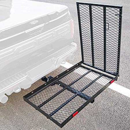 OKLEAD Hitch Mounted Cargo Carrier with Ramp, Steel Folding Cargo Rack, Rear Hitch Tray Luggage Basket, 500 lbs 50"x28"x3", Fits 2 inches Receiver for Car/SUV/Pickup