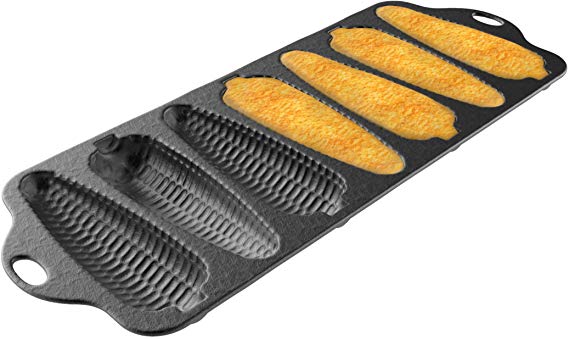 Cast Iron Cornbread Pan-Pre-Seasoned Bakeware with 7 Corncob Sticks-Compatible with Oven, Stovetop, Induction, Grill, and Campfires by Classic Cuisine
