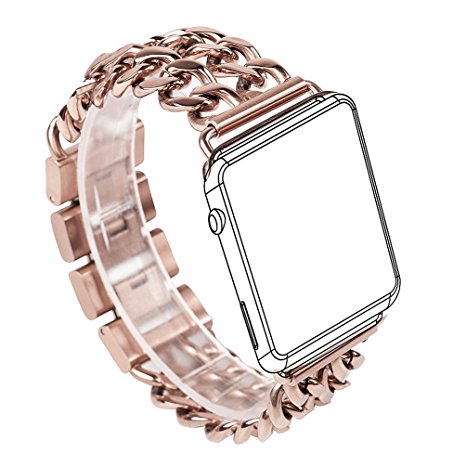 For Apple Watch Band, Wearlizer Stainless Steel Watch Band Replacement Strap for Both Apple Watch Series 1 and Series 2 - 42mm Rose Gold