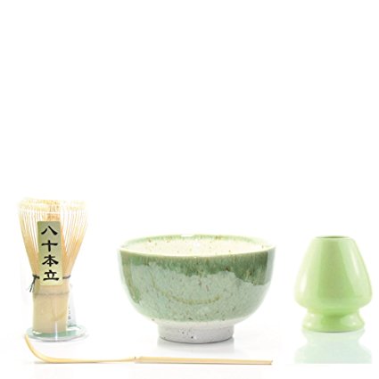 Tealyra - Matcha Tea Gift Set Ceremonial - Bowl made in Japan - Perfect Starter Matcha Kit - Chasen Whisk   Scoop   Holder   Bowl (Green)