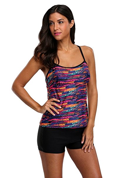 Attraco Women's Tankini Swimsuit Flyaway Tankini Print Two Piece Swimwear Floral