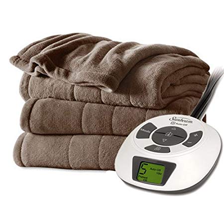 Sunbeam Heated Blanket | Velvet Plush, 10 Heat Settings, Cocoa, Twin