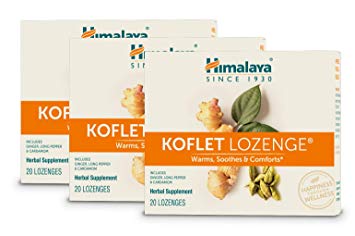 Himalaya Koflet Lozenges, Herbal Cough Drop with Ginger, Long Pepper and Cardamom for Bronchial Soothing Comfort, 130 mg, 20 Lozenges (3 Pack)