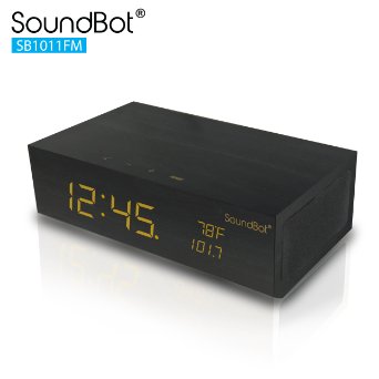 SoundBot® SB1011 8-in-1 Multi-Function Station w/ FM RADIO Tuner, Wireless Bluetooth, Stereo Audio Speaker, Built-In Mic, Alarm Clock, Thermometer, 2.1A Charging Port, 3.5mm Line-In, and LED Display