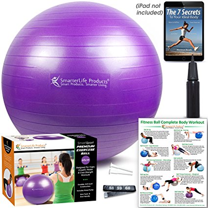 EXERCISE BALL - GYM QUALITY | Anti-Burst, Non-Slip Exercise Balls | Fast Start Stability Ball Workout Guide | Use for Yoga, Pilates, CrossFit, Birthing Ball, Desk Chair |   Free eBook