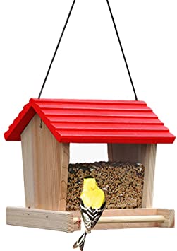 Creation Core Outdoor Wooden Bird Seed Feeder Porch Decorative Bird House Accessories for Woodpeckers, Cardinals, Large Birds(Style A)