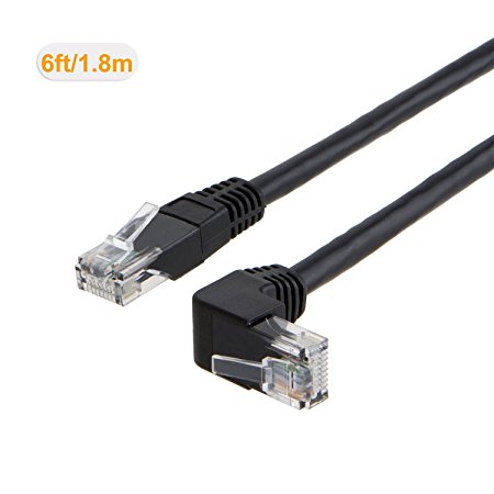 CableCreation CAT6 Ethernet Patch Cable with 50U”Gold Plated Contact, 6 Feet, Downward Angled - Black