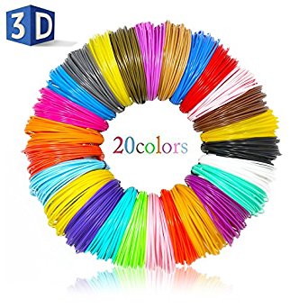 [Follow Your Heart] 3D Printing Pen Filament Refills 1.75mm ABS Plastic Doodle Supplies Pack of 20 Stunning Colors 32 Feet Per Color Work with 3D Printing Drawing Painting Pen and Printer