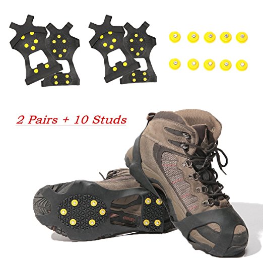 Gpeng Ice Cleats Gpeng Ice Cleats for shoes and Boots/ Snow Tractions for Men Women Youth Kids/ Ice Grips Footwear Crampon for Walking, Jogging, Hiking, Footwear on Snow (2 Sets  10 Studs）