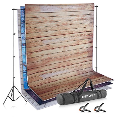 Neewer Photo Video Studio Backdrop and Support Kit: 3-Pack 5x7feet/1.5x2meters Wooden Polyester Backdrop,8.5x10feet/2.6x3meters Adjustable Support System with 2-Piece Background Clamps and Carry Bag