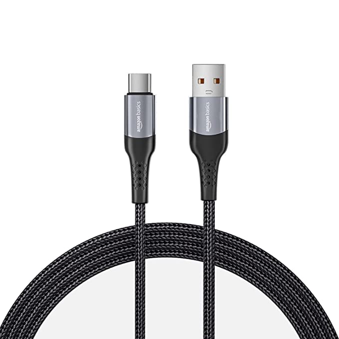 AmazonBasics Braided 3A USB A to USB Type C Fast Charging Data Cable (Black/White -1.2 Meter)