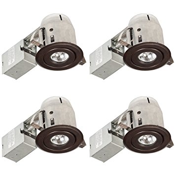 Globe Electric 3" Swivel Spotlight Recessed Lighting Kit, 4-Pack, IC Rated with LED Bulb, Easy Install Push-N-Click Clips, Dimmable Downlight, Oil Rubbed Bronze Finish, 90964