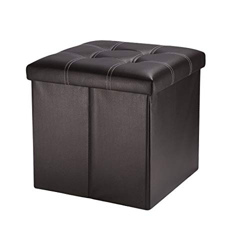 Modohe Faux Leather Folding Storage Ottoman Bench Collapsible Footrest Seat, Coffee Table Cube Foot Rest Stool 14.92" 14.92" 14.92", Black