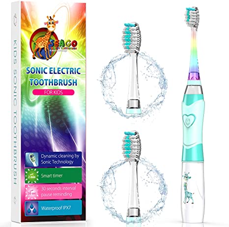 Kids Electric Toothbrush, Childrens Battery Tooth Brush with Timer Operated by Sonic Technology for Junior Boys and Girls (New Green)