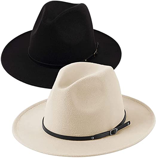 【2 Pack】 Fedora Hats for Women Fashionable Classic Wide Brim Womens Fedora Hat