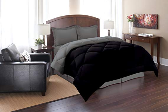 Elegant Comfort Goose Down Alternative Reversible 3Pc Comforter Set, Full/Queen, Black/Gray