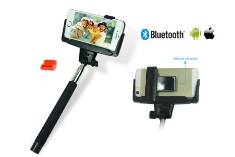 Hapurs Bluetooth Selfie Stick with Remote Button Shutter and Plastic Rearview Mirror Extendable Self Portraits Pole Handheld Monopod for iPhone 6 Plus,iPhone 6 ,iPhone 5s 5c 5 4s, Samsung Galaxy Alpha S5 S4, Samsung Galaxy Note Edge, Note 4 3 and Compatble for Smart Phones with IOS 5.0 and Android 4.0 or Above System (Black)