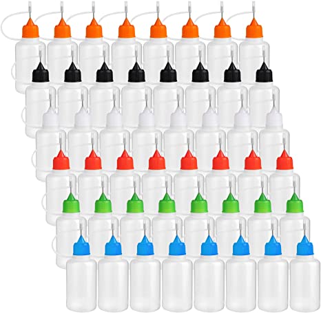 Foraineam 48 Pack 30ml Precision Tip Applicator Bottle Quilling DIY Craft Needle Tip Squeeze Bottle Glue Bottle Applicator (6 Colors Assorted)