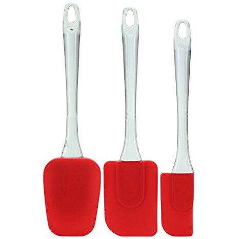 Flexible 3-Piece Silicone Spatula Set, Heat Resistant And BPA Free (Red)