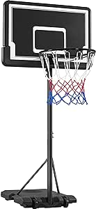 Yaheetech Panier de Basket Réglable en Hauteur, avec roulettes, Base de Lestage Panneau et Arrière Solide, Extérieur/Intérieur, pour Enfants et Jeunes