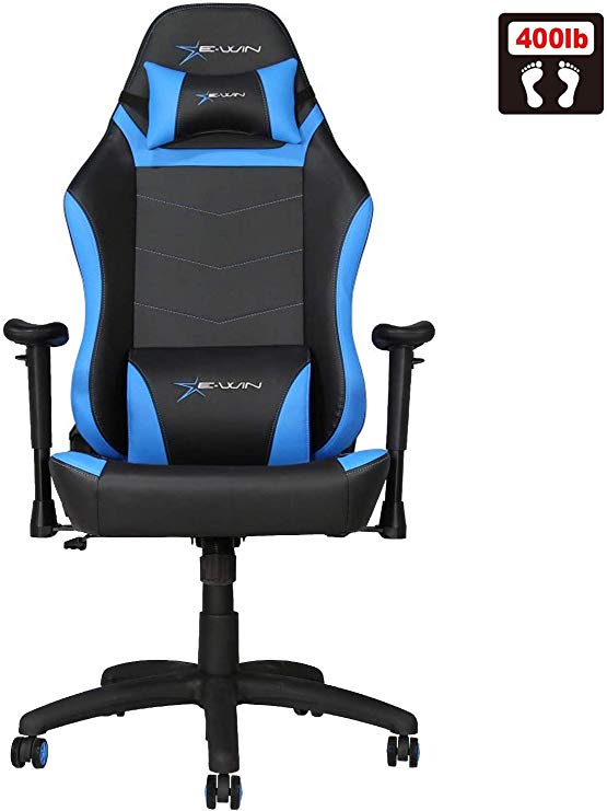 E-WIN Gaming 400 lb Big and Tall Office Chair,Ergonomic Racing Style Design with Wide Seat High Back Adjustable Armrest,Blue Black