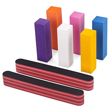 Nail Files and Buffers, 100/180 Grit Nail File and Rectangular Art Care Buffer Block Tools by HAWATOUR