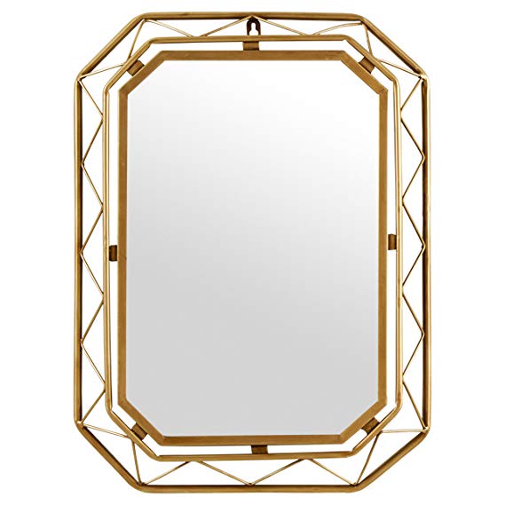 Rivet Modern Metal Lattice-Work Octagonal Hanging Wall Mirror 22.25 Inch Height, Gold Finish