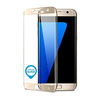 Galaxy S7 Edge Screen Protector, LeKu 3D Full Coverage Tempered Glass Screen Protector for S7 Edge , Anti-Scratch / Anti-Fingerprint Coating / No Bubble Installation - Gold