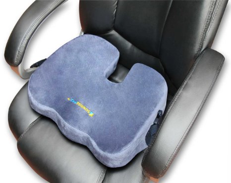 PREMIUM MEMORY FOAM "Non Slip" Posture Orthopedic Seat Cushions, For Back Pain, Coccyx Tailbone, Sciatica, FREE Carry Bag & FREE Seat Cushion Cover by SunrisePro - 100% Unconditional Guarantee (Gray)
