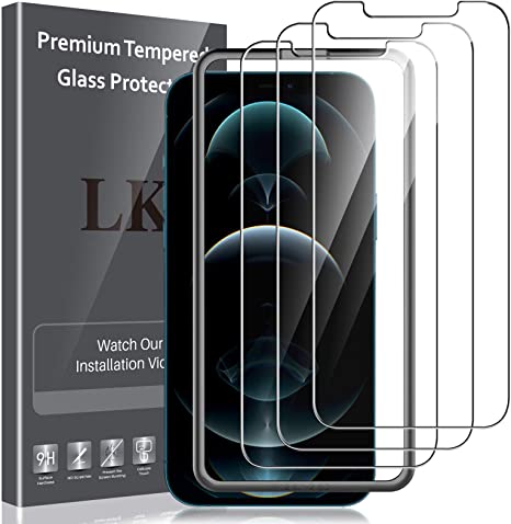 LK [3 Pack] Screen Protector for iPhone 12 Pro [6.1 inch], [Tempered Glass] [Case Friendly] Double Defence [Alignment Frame Easy Installation] [3D Touch]