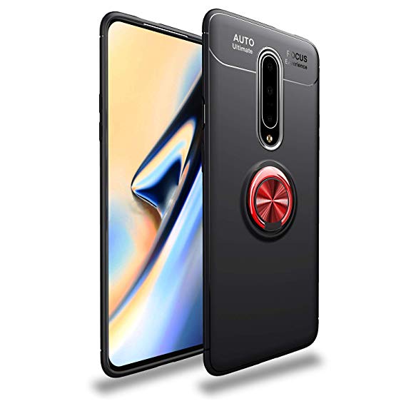 iCoverCase for OnePlus 7 Pro Case,[Invisible Matal Ring Bracket][Magnetic Support] Shockproof Anti-Scratch Ultra-Slim Protective Cover Case with Kickstand (Red Black)