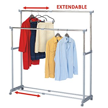 Tatkraft Big Party Double Clothes Rail Telescopic Extendable Extra Space Chrome Plated Steel 161.5X44X166cm