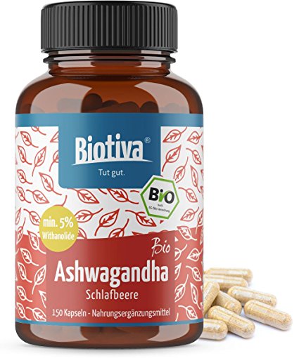 Ashwagandha Organic 150 Veggie Capsules, each 500mg,100% Natural Herbal, Ayurveda medical herb, Sleep Berry, Withania Somnifera, Packed, controlled and certified in Germany (DE-ÖKO-005), 100% vegan