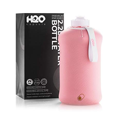 H2O Capsule 2.2L Half Gallon Water Bottle with Insulated Storage Sleeve – Tritan BPA Free Large Water Bottle/2.2 Liter (74 Ounce) Big Sports Bottle Jug with Handle