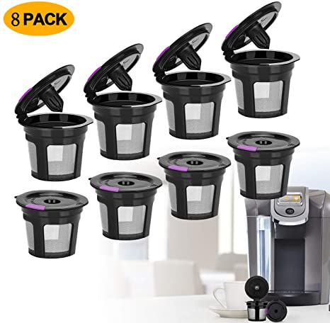 Reusable K Cups 8 Packs for Keurig 2.0 1.0 Coffee Maker, LivingAid K Cup Reusable with Stainless Mesh Universal Refillable K Cups for Keurig Brewers K55 K200 K300 K400 K500 and More