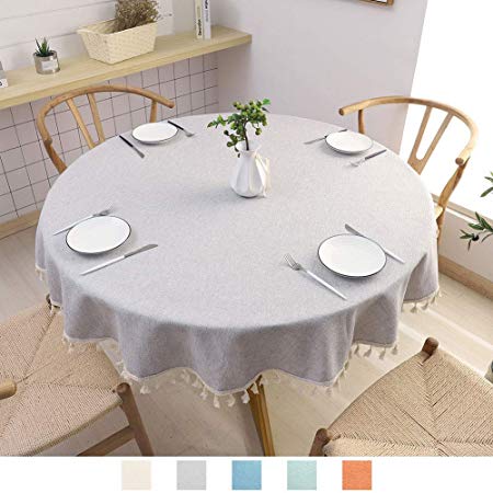 SPRICA Round Tablecloth, Cotton Linen Tassel Table Cover for Kitchen Dinner Table, Decorative Solid Color Table Desk Cover,Diameter 60", Light Gray