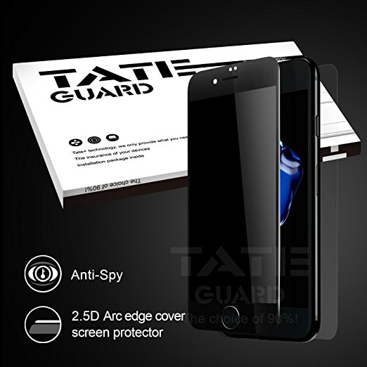 [Privacy Filter] Tateguard Iphone 7 plus Tempered Glass Screen Protector [Privacy-Proof][Edge-to-Edge Coverage] [Front   Back PET protector] [Black Tooling]