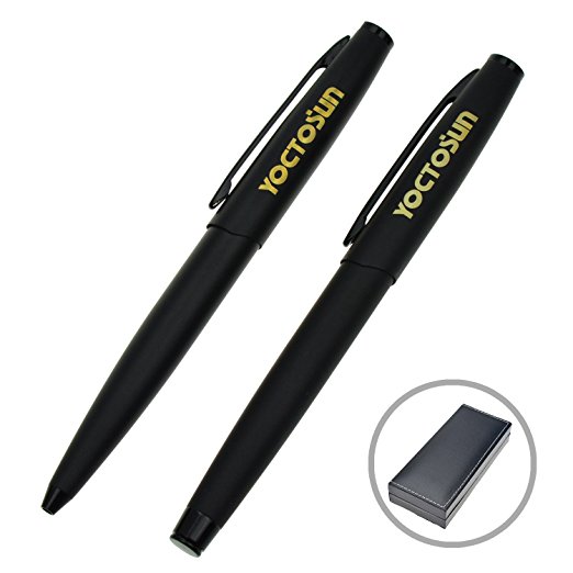 YOCTOSUN Black Ink Writing Pens，Metal Ballpoint and Rollerball Gift Pens in Adorable Gift Box - Smooth and Easy Writing for Men or Women in School, Office, Business & more (Matte Black)