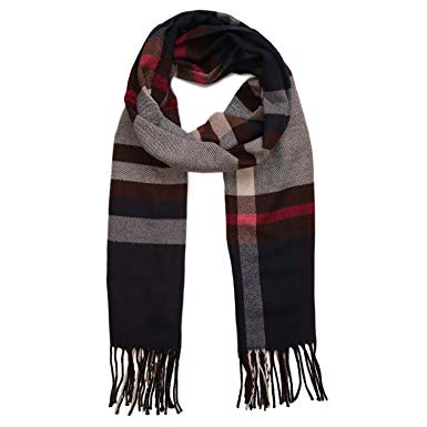 SOJOS Plaid Tartan Cashmere Scarves with Tassels for Men and Women SC3010