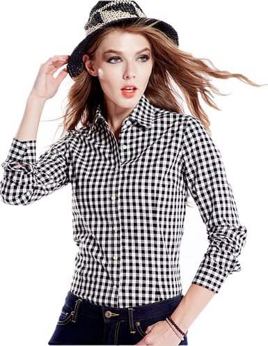 Eleter ® Women's Cotton Casual Long Sleeve Button Down Collar Shirt Plaid Tops