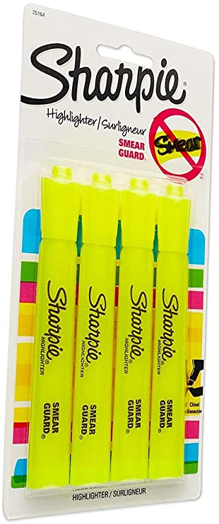 Sharpie 25164PP Accent Tank Highlighters, Chisel Tip, Fluorescent Yellow, 4-Count - 1