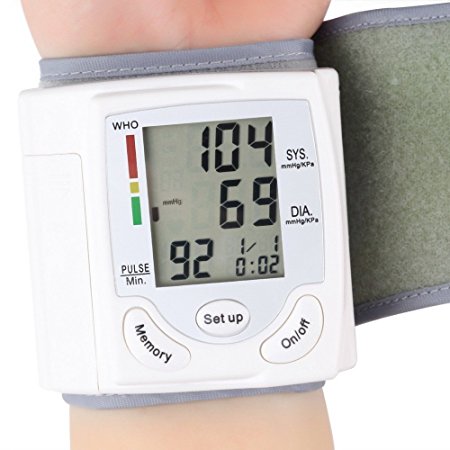 Blood Pressure Monitor Wrist Accurately Detects Blood Pressure Heart Rate & Irregular Heartbeat, Large LCD Display (White)