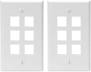 Leviton 41080-6WP 6-Port QuickPort Wallplate Single Gang, White (Pack of 2)