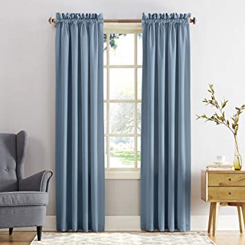 Sun Zero Barrow Energy Efficient Rod Pocket Curtain Panel, 54" x 84", Vintage Blue